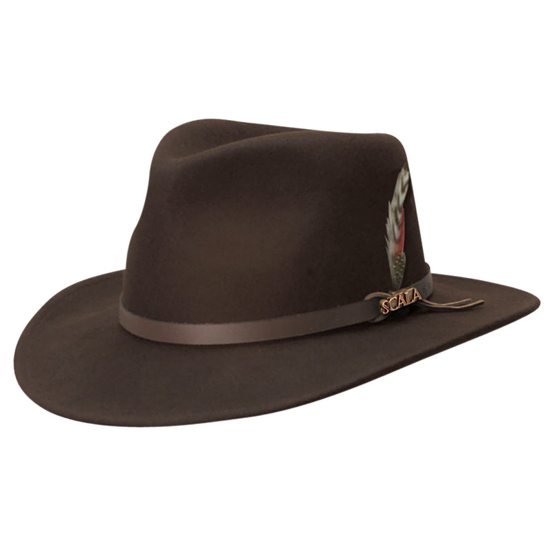 Scala Men's Chocolate Brown Crushable Wool Felt Outback Hat